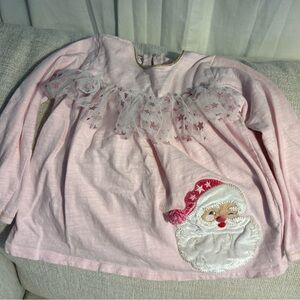 Mud Pie Blush Pink Santa Top with Gold Accents